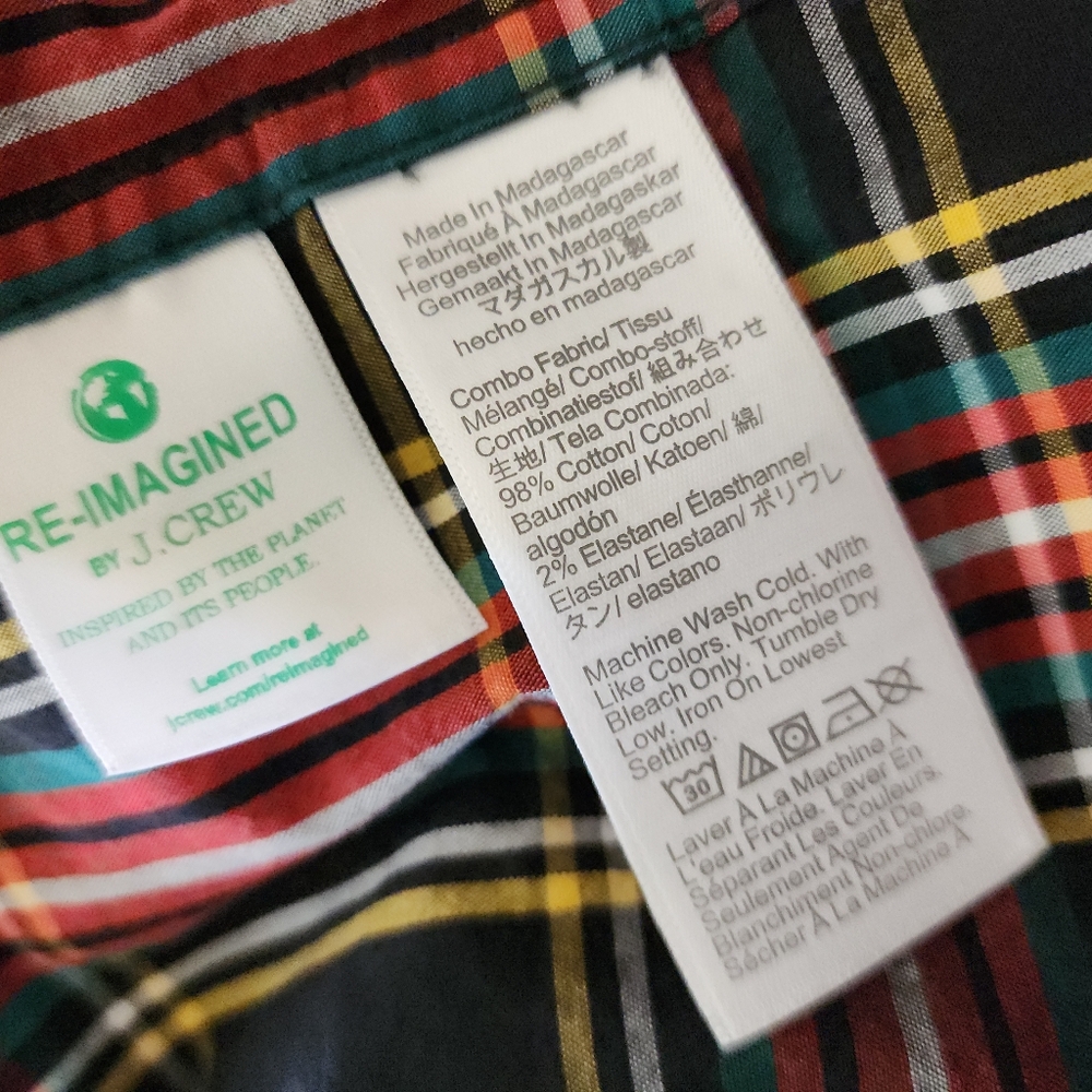 JCrew Plaid Classic Flex Button Down Shirt Black Red Mens Size Large - Picture 7 of 9